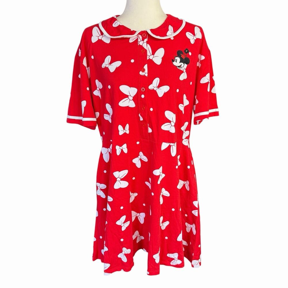 Her Universe Minnie Mouse Dress Size L Short Sleeve Polkadot Bow Disney Pocket